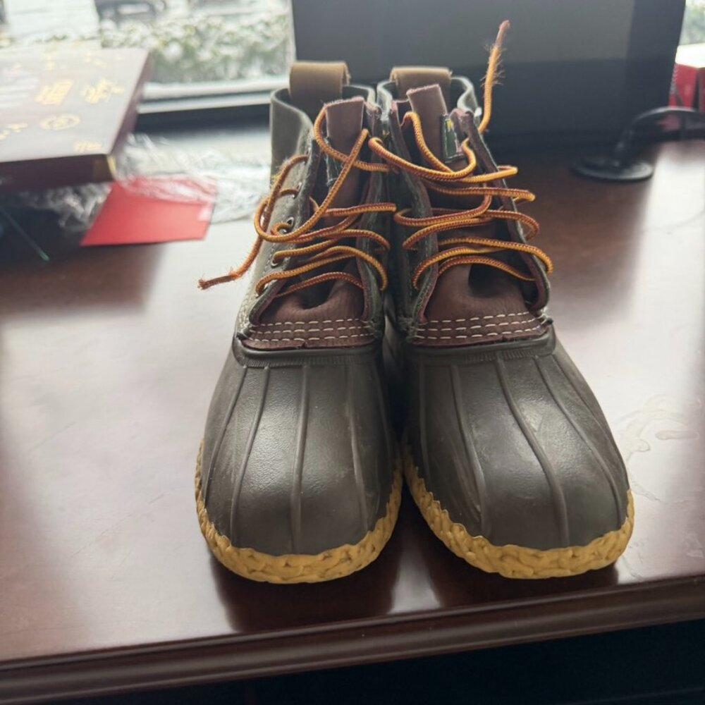 Men's Olive Green Waterproof Duck Boots with Tan Soles